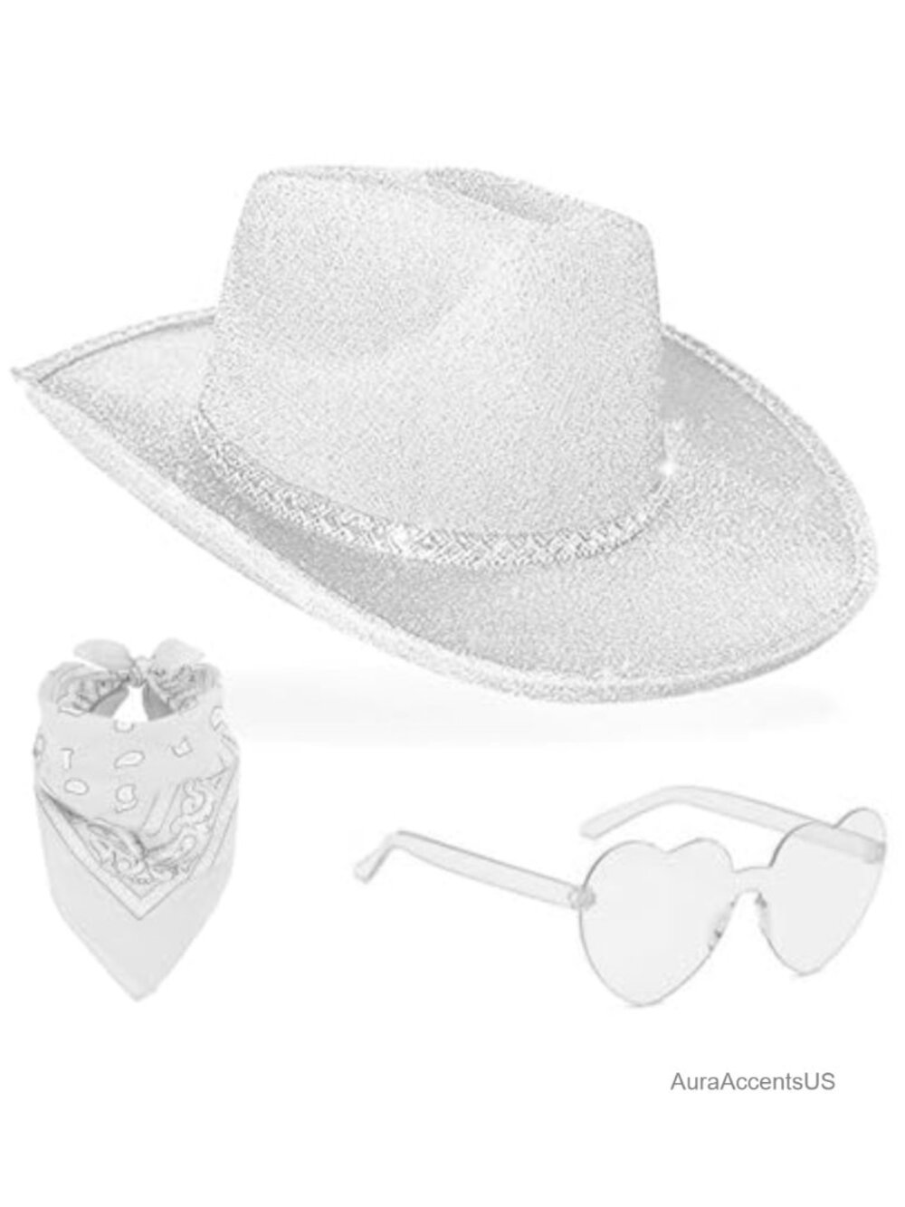 Glitter Cowgirl Hat Set with Heart Sunglasses Cosplay Party Costume